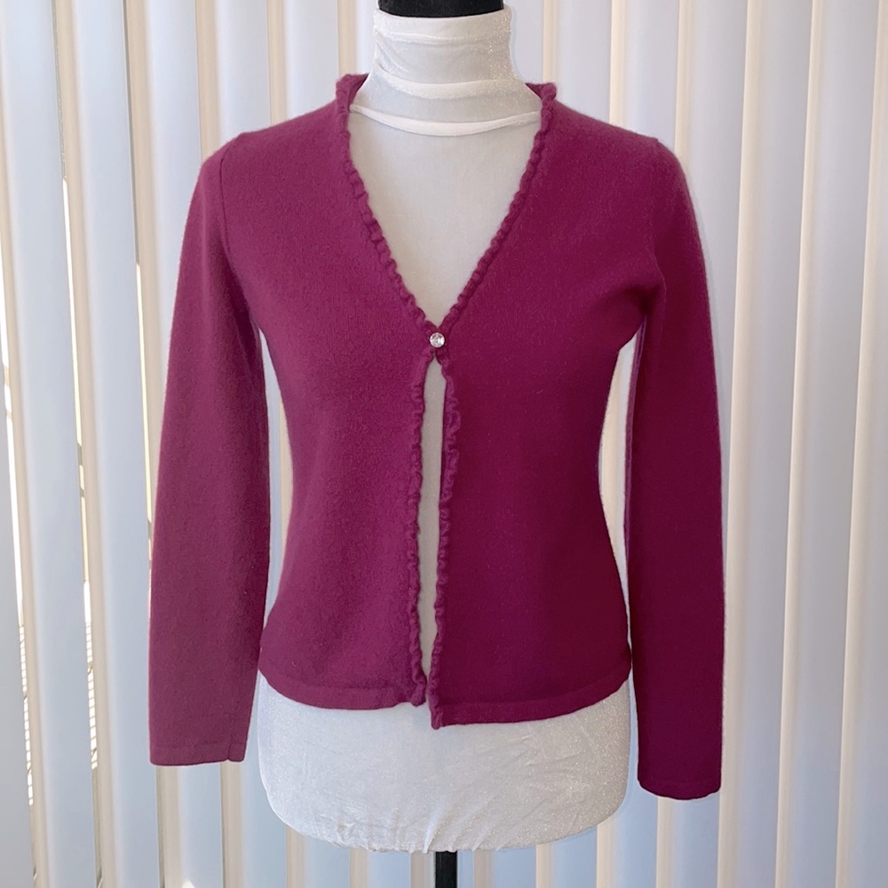 Ann Taylor raspberry cashmere cardigan, size Small